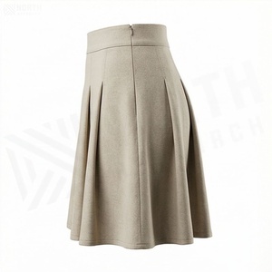 Minifalda de Mujer, Cintura Alta, Plisada, Corte en A, Color Sólido, Tela de Lana, Cómoda, Estilo para Todas las Temporadas - Product Image 3