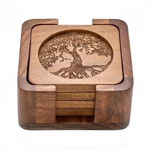 Artisan Crafted Wooden Coaster Set With Natural Wood Grain Texture Durable Reusable Drink Protection Mats - Product Image 4