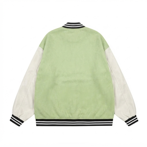 green skeleton varsity <b>jacket</b> <b>mens</b> <b>leather</b> sleeve bone embroidery vintage streetwear wool bomber unisex outer wear oversized - Product Image 2