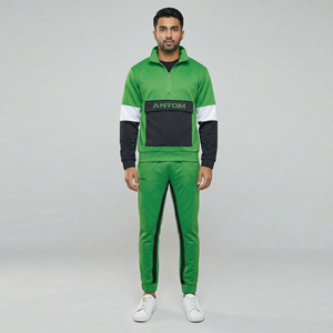 Ensemble de survêtement demi-zip pour homme grande taille, vert et noir, deux pièces, coupe régulière, hiver, 100 % coton respirant, pour l'entraînement - Product Image 2