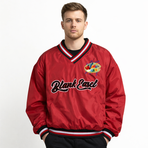 Chaqueta Cortavientos Roja de Nailon con Cuello en V para Hombre, Ligera, Estilo Urbano, con Logotipo Personalizado, Sudadera con Forro de Malla - Product Image 1