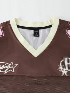 Camiseta de Fútbol Americano para Hombre, Estilo Varsity Y2K, Color Marrón y Rosa, Malla Gruesa de 240 g/m², con Número Gráfico, Cuello en V, Ropa Urbana, Personalizable, OEM, al por Mayor - Product Image 6