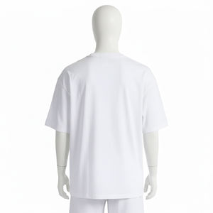 T-shirt blanc pour homme, coupe classique, tricoté sur le devant, en coton épais, col rond, uni, décontracté, streetwear, logo personnalisé, OEM, ODM - Product Image 2