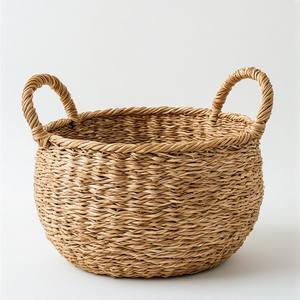 Panier en jonc de mer artisanal à fond renforcé de qualité supérieure avec poignées, idéal pour la cuisine, conçu pour les besoins de rangement intensifs, robuste et flexible - Product Image 3
