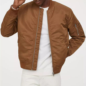 Veste bomber d'hiver en molleton de coton pour homme avec logo personnalisé, couleur unie, fermeture éclair, vente en gros - Product Image 2