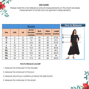 Kurta Anarkali noire en coton imprimé pour femme, col rond, manches trois-quarts, conçue pour un usage décontracté et festif ethnique mondial - Product Image 5