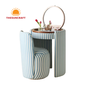 Modern Oak Wood Corner Vanity <b>Desk</b> with Mirror & Chair <b>Set</b> - Premium Makeup Table for Girls at Bulk Prices - Product Image 1