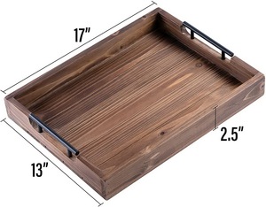 Plateau de service moderne en bois massif, plateau décoratif de luxe pour thé, café et apéritifs, fabriqué en bois d'acacia - Product Image 4