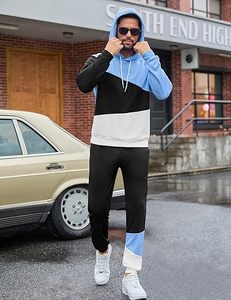 Ensemble de survêtement international haut de gamme pour homme, 2 pièces, athlétique, avec sweat à capuche et pantalon de survêtement color block, style décontracté - Product Image 4