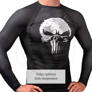 Men Skull Graphic Compression MMA Rash Guard Long Sleeve Gym Fitness Workout Breathable Quick Dry <b>Athletic</b> Sports Top Tanzainra - Product Image 1