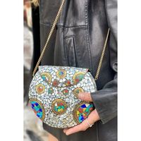 Bolso de Mano Vintage de Plata Antigua para Mujer, Elegante Accesorio de Moda con Cristales, RR ENTERPRISES India