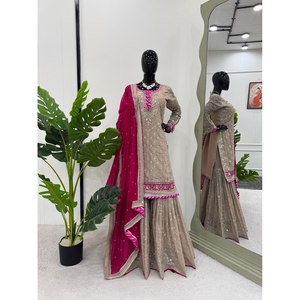 Conjunto de Traje de Fiesta de Chifón con Bordado de Hilo y Lentejuelas, Talla XL - Product Image 6