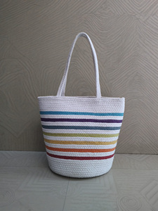 RTS Cotton Braided Tote Bag Horizontal Line Design Pure Cotton Handbag Bulk Wholesale Ready to Ship - Product Image 2