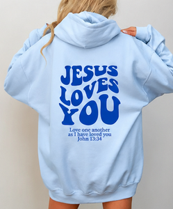 Sudadera con Capucha de Forro Polar para Hombre, Estilo Oversize, con Estampado 'Jesus Loves You' en la Espalda, Ropa Casual de Fe, 100% Algodón - Product Image 6