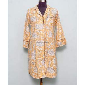 Chemise kimono mi-longue bohème pour femmes indiennes, élégante, en coton, pour dormir, avec ceinture à nouer, boutons décoratifs, style doux, moderne et simple - Product Image 4