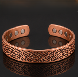 Heavy Gauge Intersecting Lattice Engraved Magnetic Copper Kada With Embossed Design Luxury Metal Jewelry - Product Image 2