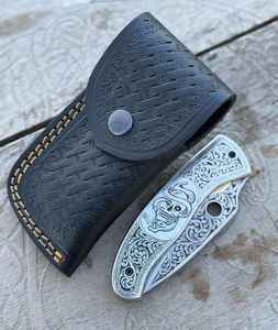 Couteau pliant artisanal de qualité industrielle supérieure en acier à haute teneur en carbone, gravé à la main, avec manche en acier inoxydable gravé, fabrication artisanale, support OEM - Product Image 5