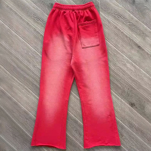 Pantalon de jogging décontracté pour homme, imprimé flamme, éco-responsable, taille élastique avec cordon de serrage, rouge et noir, 100 % coton, coupe évasée - Product Image 2