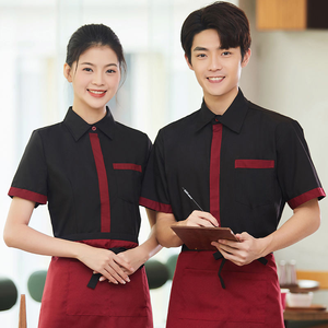 ชุดยูนิฟอร์มพนักงานร้านอาหาร เสื้อเชฟปักโลโก้ แขนสั้น ผ้าโพลีเอสเตอร์/คอตตอน ชุดทำงานสำหรับพนักงานเสิร์ฟ พนักงานเสิร์ฟหญิง และทีมครัว - Product Image 5