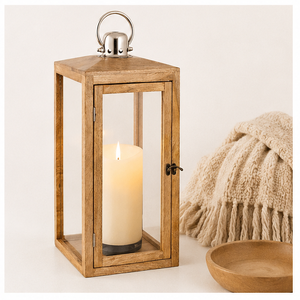<b>Large</b> Farmhouse Wooden <b>Lantern</b> Decorative <b>Candle</b> Holder with Tempered Glass and Metal Handle Vintage Hanging <b>Lantern</b> for Outdoor - Product Image 2
