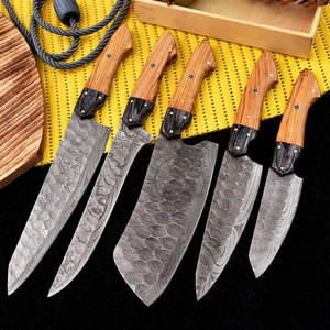 New Edition Custom Handmade Damascus Steel 5-Piece <b>Kitchen</b> Chef <b>Knives</b> Set Wood Handle Full Tang Ambidextrous Straight <b>Sharp</b> - Product Image 2