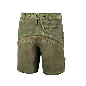 กางเกงขาสั้นหนังปักโลโก้คุณภาพสูง สไตล์สตรีทแฟชั่น กางเกงหนัง Lederhosen ปักลายพร้อมกระเป๋า - Product Image 1