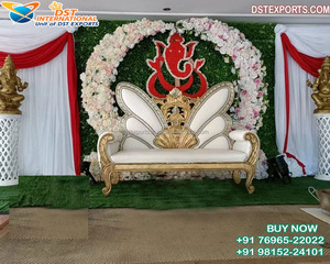 Venta al por mayor de escenario de boda de madera sofá Loveseat Glamorous oro pulido boda pareja sofá victoriano boda tallado sofá - Product Image 6
