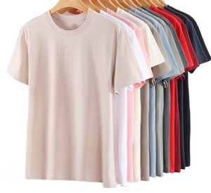 Bangladesh China Factory Price Custom Logo Embroidery OEM 200G Pure Cotton 21 Count <b>Drop</b> Shoulder Crew Neck T Shirt - Product Image 1