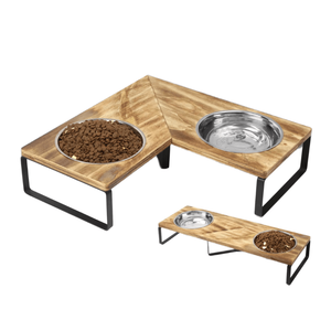 Comedero Doble para Perros y Gatos, Personalizable, Ecológico, Rectangular, de Acero Inoxidable Grueso, con Patas Negras - Product Image 1