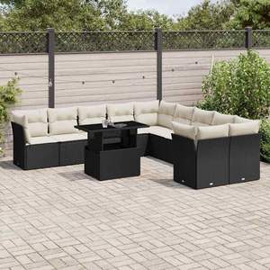 Conjunto de Sofás Modulares Grandes de Ratán PE Negro para Jardín, Muebles Modulares Elegantes para Exteriores - Product Image 1