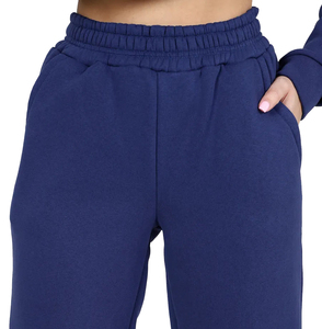 <b>Women</b> <b>Navy</b> <b>Blue</b> Hooded Tracksuit Set Full Sleeve Solid Color Casual Autumn Wear Breathable 100% Cotton <b>Jogger</b> Pants - Product Image 5