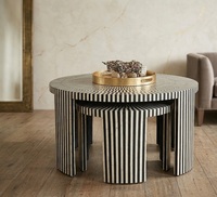 Table basse moderne contemporaine en os incrusté avec détails en agate, tables gigognes rondes en bois pour salon, mobilier de villa