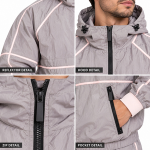 Ensemble survêtement coupe-vent personnalisé pour homme en nylon, veste et pantalon, à capuche, pour sports de plein air, survêtement de course personnalisé pour homme - Product Image 5