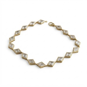 Lozenge Cut Lab Grown Diamond 14K Gold Bezel Set EF VVS 6ctw Elegant Geometric Square Link Bracelet Fashion Jewelry for Women - Product Image 5