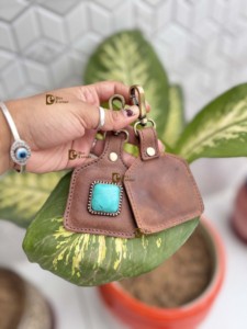 New Designer 2026 Genuine Leather Key <b>Rings</b> Real Leather Turquoise Stone Western Stylish Key Chain Hot Sale Mini Bag - Product Image 5