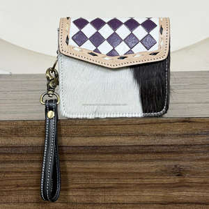 Monedero de Cuero Genuino Hecho a Mano con Diseño a Cuadros 2026 para Mujer, Tarjetero y Bolsa para Dinero con Correa de Muñeca - Product Image 4
