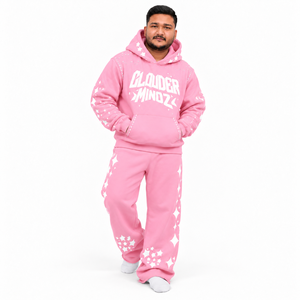 Ensemble survêtement polaire oversize REXFITSPORTS rose imprimé avec strass, unisexe, streetwear, vente en gros OEM - Product Image 4