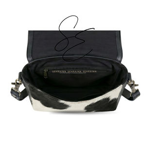 <b>Black</b> Hair On Hide Cowhide Crossbody <b>Bag</b> Tooled Leather Western Sling Purse Vintage <b>Mini</b> Handbag Women - Product Image 5