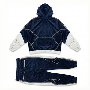 Ensemble de survêtement pour homme, pantalon baggy et veste, deux pièces, en velours, avec strass, délavage acide, écologique, streetwear lourd, sur mesure, vente en gros - Product Image 3