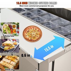Attrezzatura di refrigerazione da cucina commerciale 48 \ "in acciaio inox refrigerato Food Prep Station 12 padelle tagliere 2 porte - Product Image 5