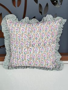 Housses de coussin vintage en coton à motifs floraux, coussins décoratifs bohèmes imprimés à la main, housses de coussin de canapé-lit avec bordure bohème, coussin indien - Product Image 3