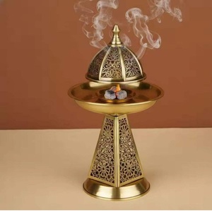 Luxury Teal Blue Glass Conical Incense Burner Brushed Silver Radial <b>Mesh</b> Lid Bakhoor Holder - Product Image 5