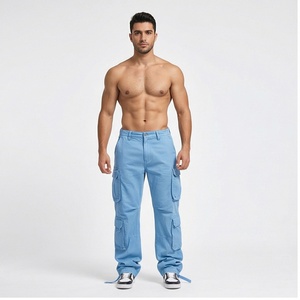 Débardeur ample vintage pour homme, léger, couleur unie, streetwear, multi-poches, pantalon cargo à jambes larges, hip hop, taille basse, automne - Product Image 1