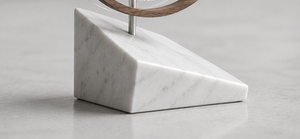 Minimalist Circular Wood Desk <b>Clock</b> With Marble Base Silent Quartz Movement - Product Image 3