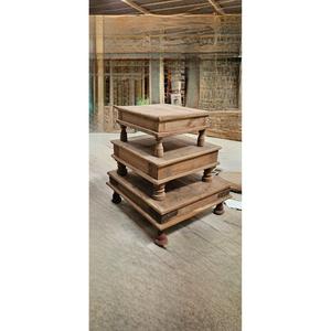 Ensemble de table à manger en teck massif carré de style mid-century antique en 3 pièces pour les salles à manger de ferme et de villa - Product Image 1