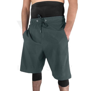 Customized Men's Awrah Shorts Muslim Mid-Knee Solid <b>Canvas</b> Quick Dry Drawstring Closure High Street Style Activewear Plain Dyed - Product Image 1