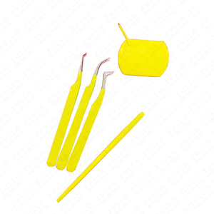 Custom Logo Yellow Powder Coated Eyelash Extension Tweezers Set Stainless Steel Mirror Finish Professional Lash <b>Tools</b> - Product Image 3