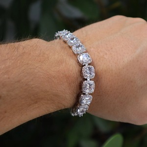 Luxury Round Cut Halo VVS Moissanite Tennis Bracelet <b>Silver</b> Iced Out Bracelet <b>for</b> Women <b>Men</b> Custom Jewelry - Product Image 4