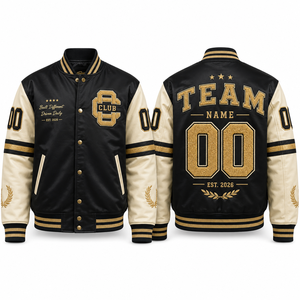 Chaqueta Varsity de Invierno Negra de PU con Logotipo del Club y Nombre del Equipo Bordados, Diseño 00 para Unisex - Product Image 1