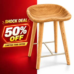 Tabouret de bar moderne en bois avec siège en forme de selle, base en acier inoxydable, design minimaliste pour bar à domicile, tabouret de bar en bois massif - Product Image 1